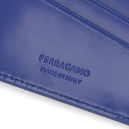 FERRAGAMO カードケース ブルー カーフレザー 3Dロゴ スリム 661204 0765696