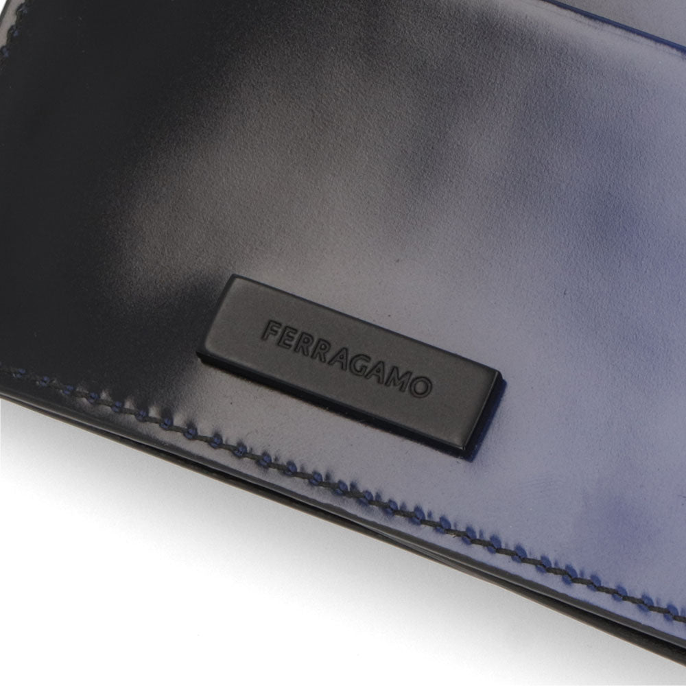 FERRAGAMO カードケース ブラック×ブルー グラデーション ロゴ 661241 0764115