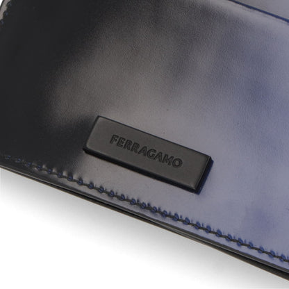 FERRAGAMO カードケース ブラック×ブルー グラデーション ロゴ 661241 0764115