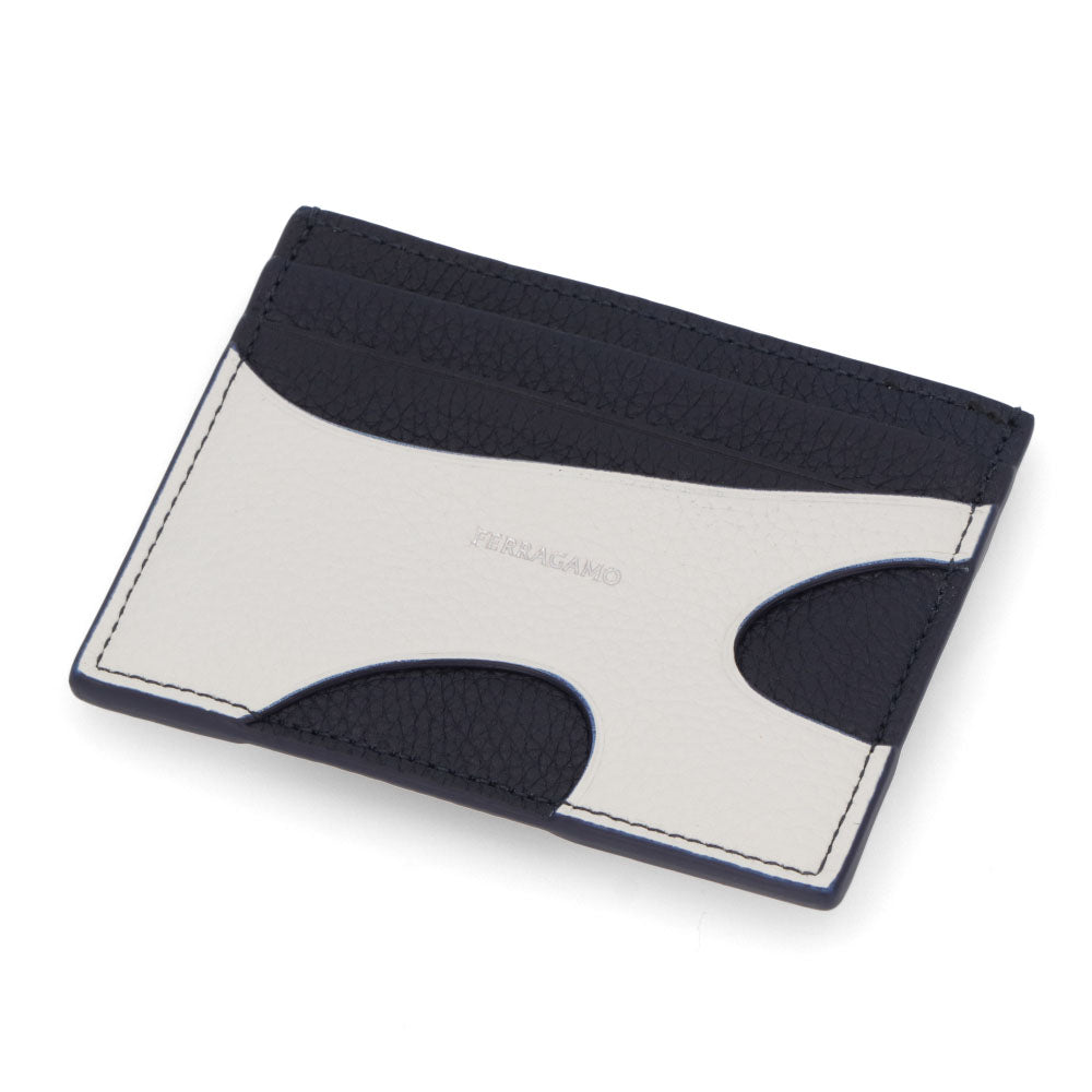 FERRAGAMO カードケース ホワイト×ブラック ロゴ 661261 0770119