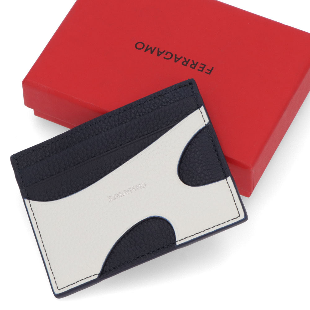 FERRAGAMO カードケース ホワイト×ブラック ロゴ 661261 0770119