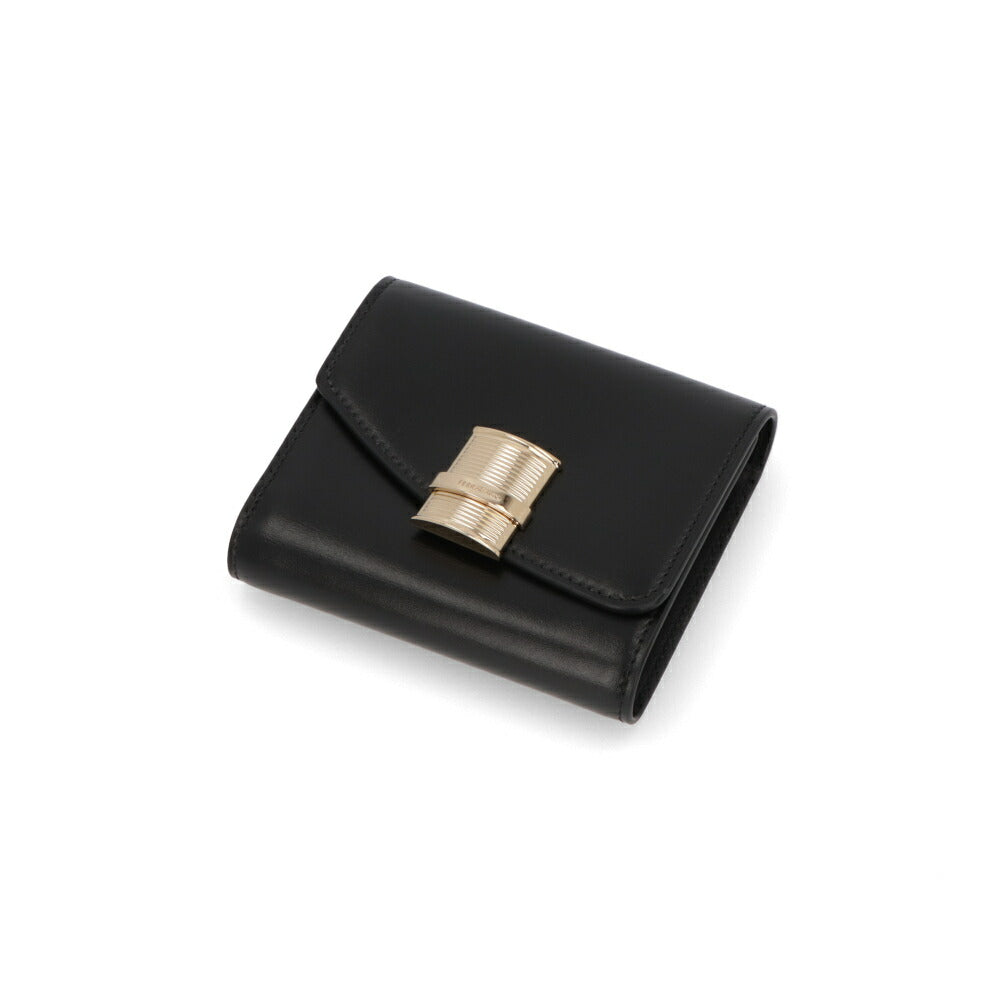 FERRAGAMO 三つ折り財布 ブラック FIAMMA フィアンマ ミニ財布 小銭入れ付き 220696 775205