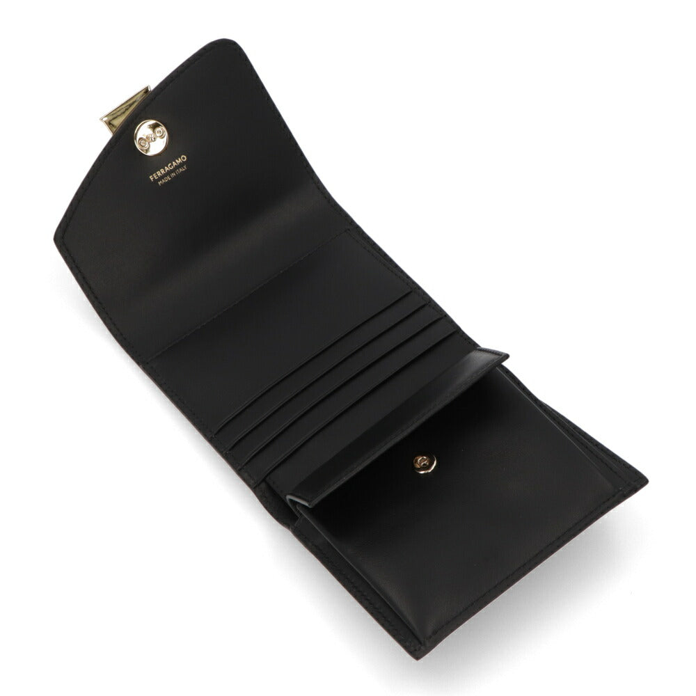 FERRAGAMO 三つ折り財布 ブラック FIAMMA フィアンマ ミニ財布 小銭入れ付き 220696 775205