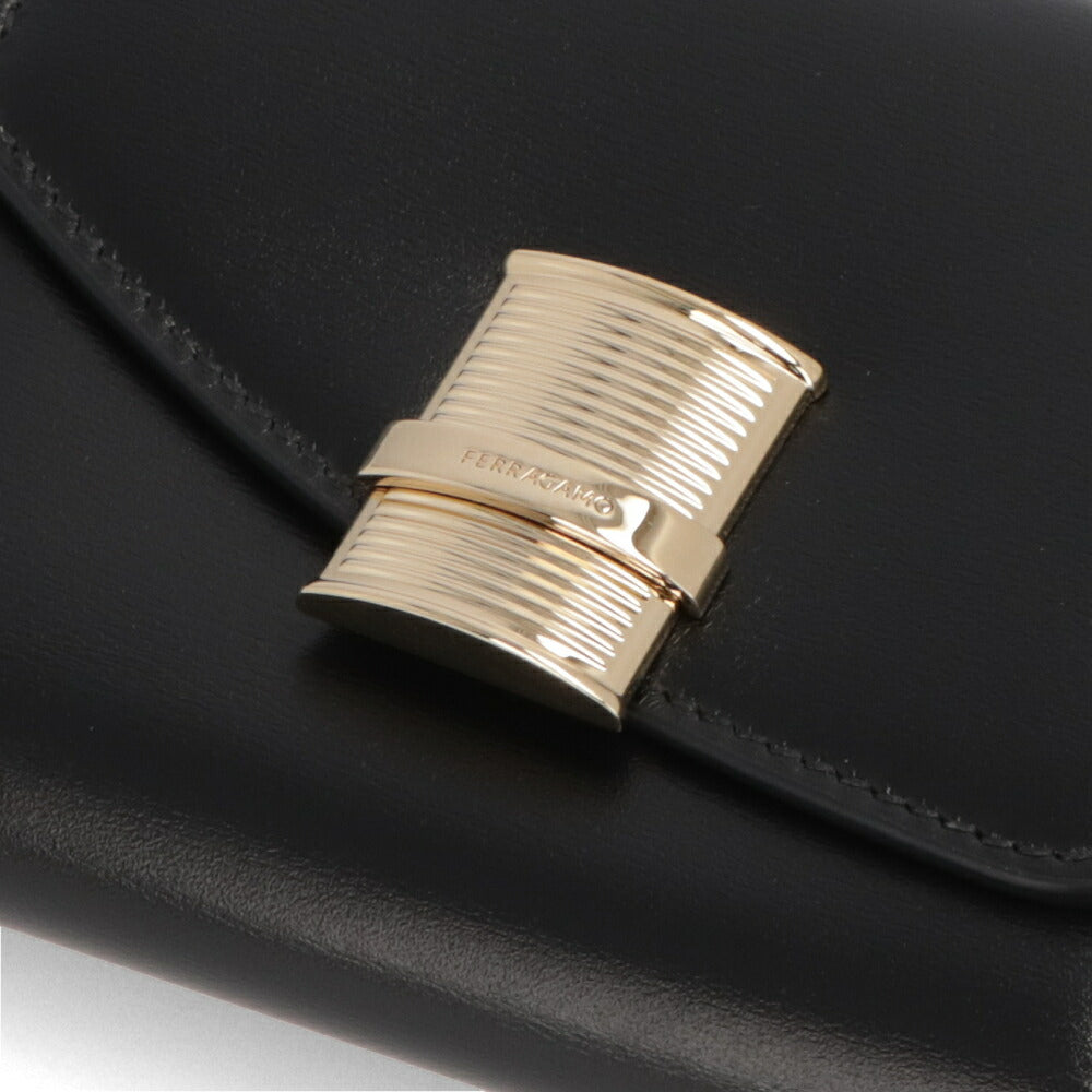 FERRAGAMO 三つ折り財布 ブラック FIAMMA フィアンマ ミニ財布 小銭入れ付き 220696 775205