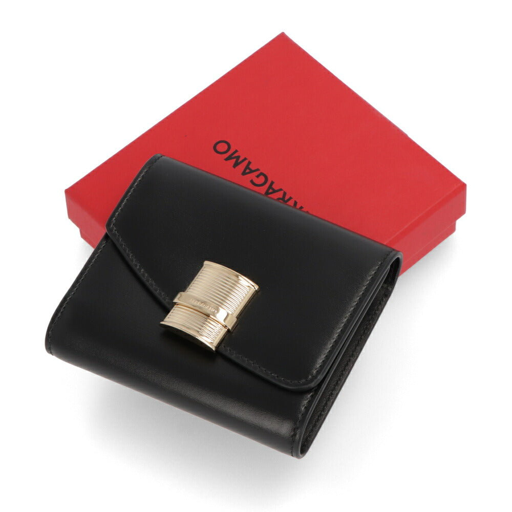 FERRAGAMO 三つ折り財布 ブラック FIAMMA フィアンマ ミニ財布 小銭入れ付き 220696 775205