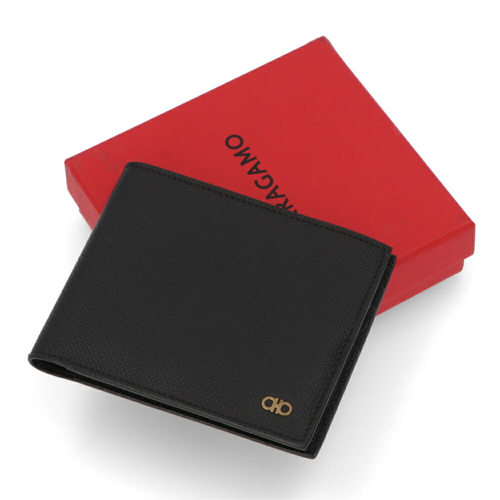 FERRAGAMO 二つ折り財布 ブラック 折りたたみ財布 小銭入れなし 661457 775650