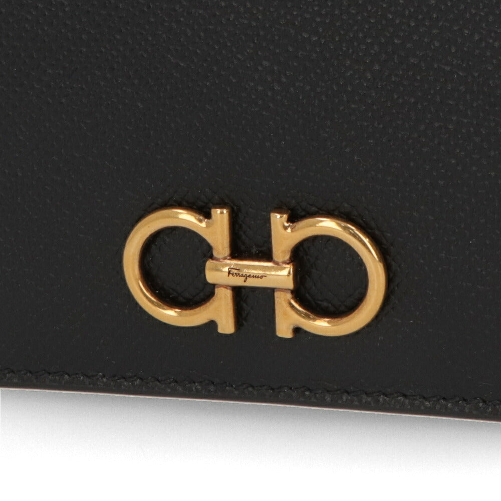 FERRAGAMO フェラガモ レディース 財布 二つ折り財布 ブラック カーフレザー ダブルガンチーニ コンパクトウォレット 小銭入れ付き 22D780 726512