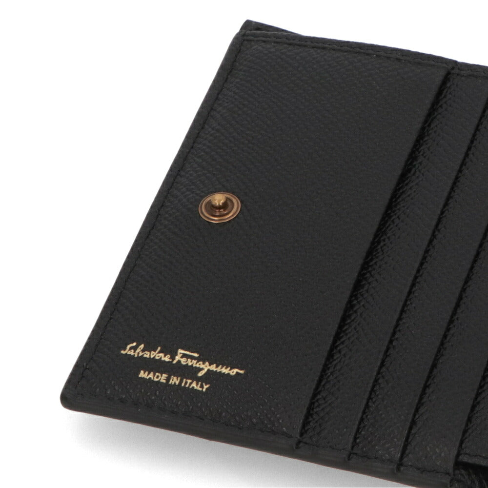 FERRAGAMO フェラガモ レディース 財布 二つ折り財布 ブラック カーフレザー ダブルガンチーニ コンパクトウォレット 小銭入れ付き 22D780 726512