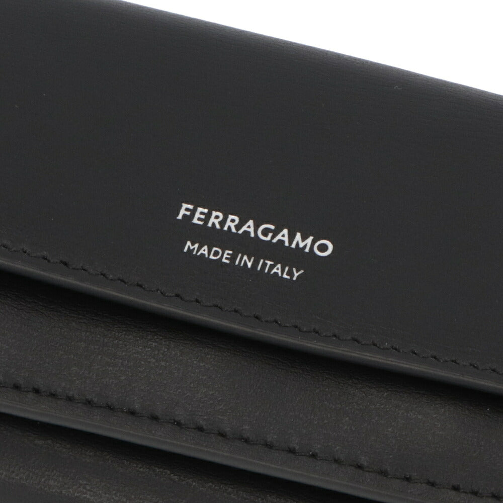 FERRAGAMO フェラガモ ユニセックス 財布 三つ折り財布 ブラック レザー ミニ財布 ロゴ 小銭入れ付き 661337 770115