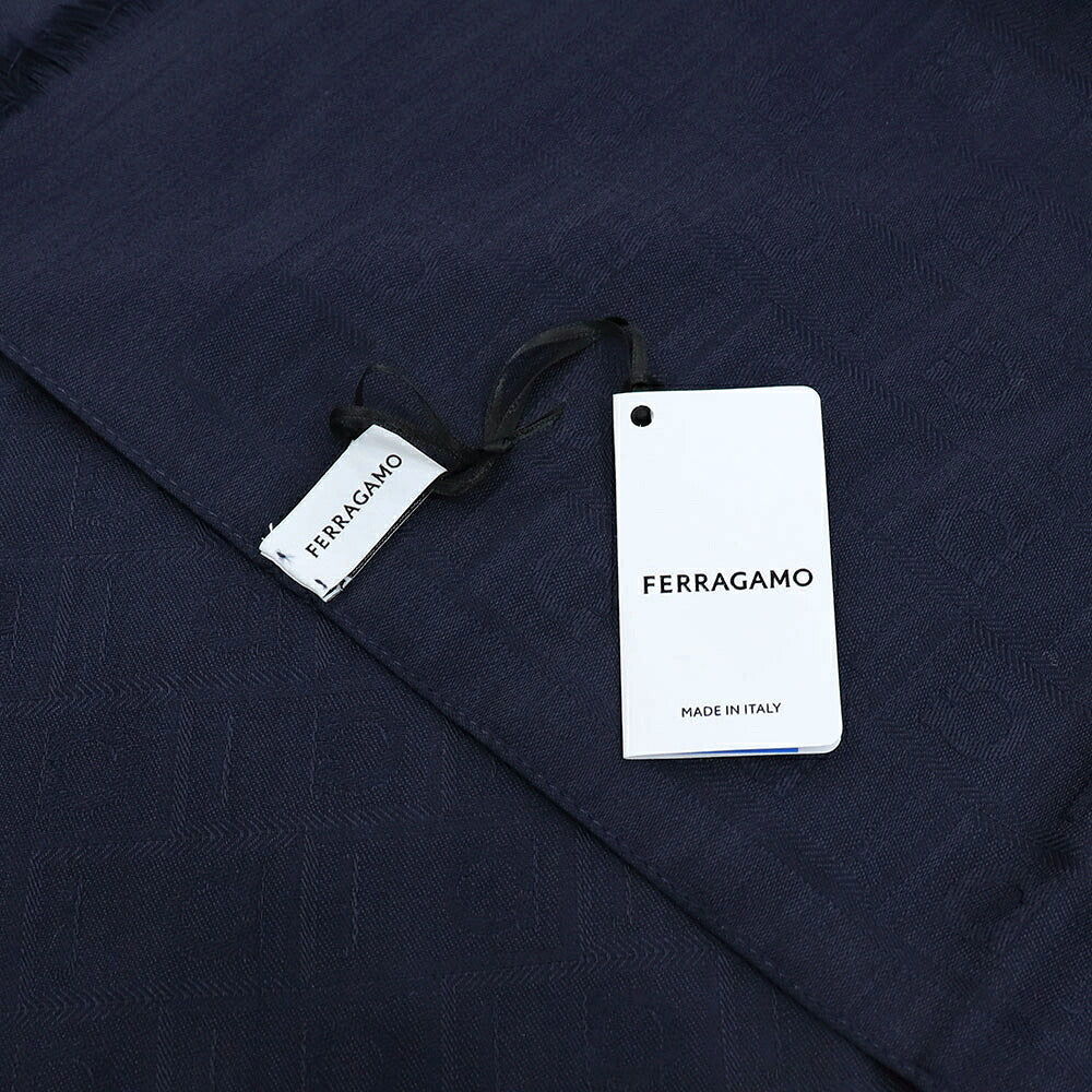 FERRAGAMO フェラガモ ユニセックス マフラー・ストール・スカーフ ストール ネイビー シルク ガンチーニ モノグラム 320941 776054