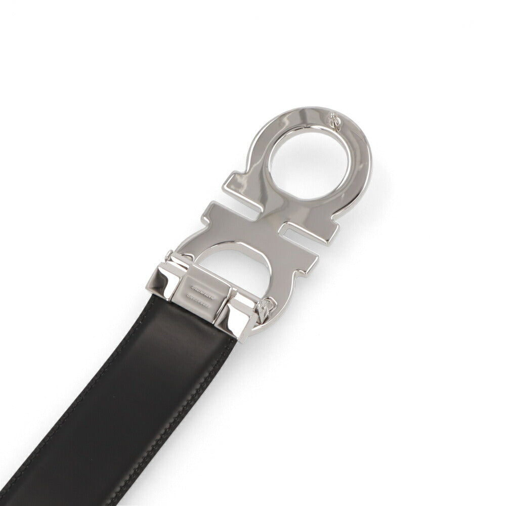 FERRAGAMO ベルト ライトグレー×ブラック グレイン ガンチーニ 670270 776350