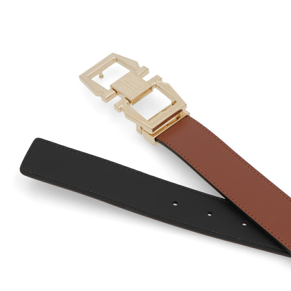 FERRAGAMO ベルトブラウン×ブラック ガンチーニ ロゴ入り 670367 775761