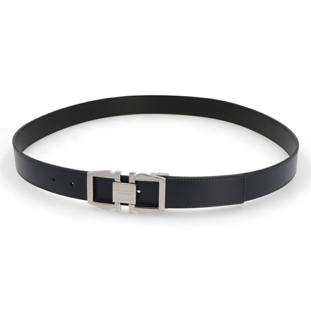 FERRAGAMO ベルトネイビー×ブラック ガンチーニ ロゴ入り 670367