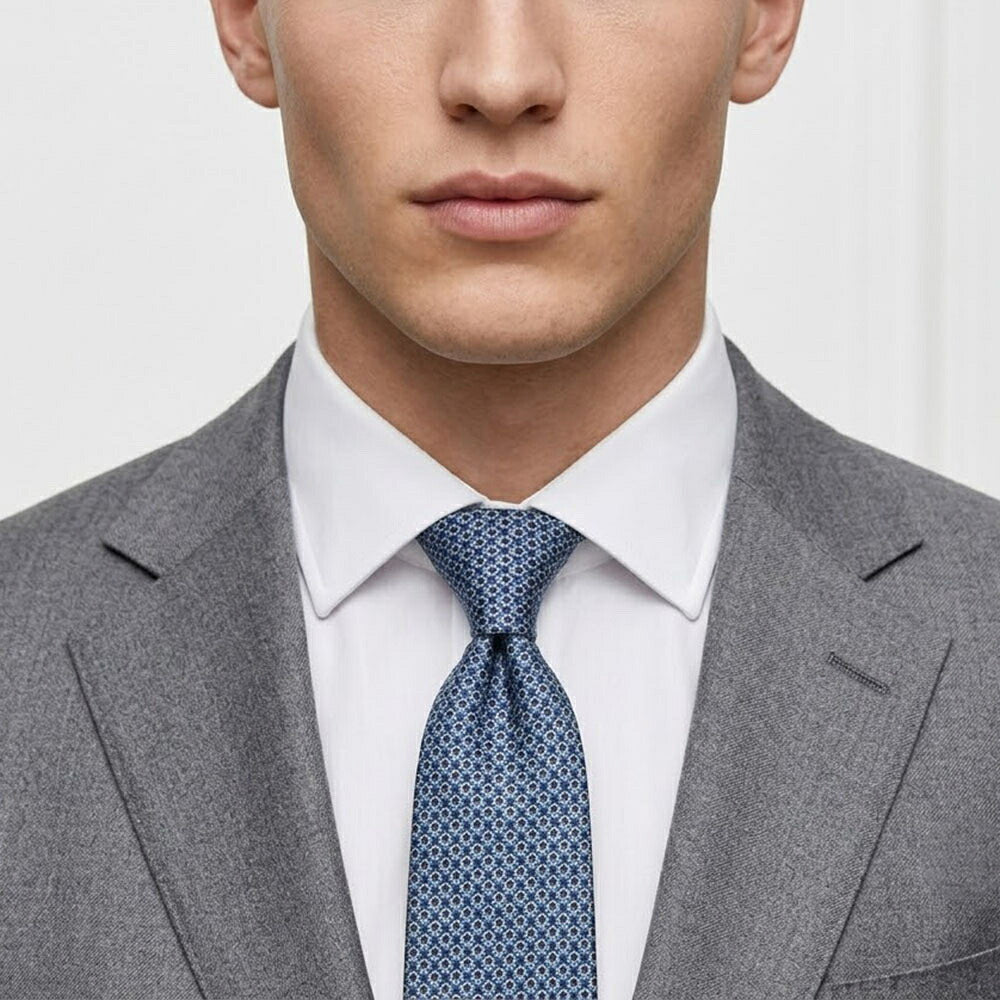 FERRAGAMO フェラガモ メンズ ネクタイ ブルー系 シルク ロゴ 総柄 ガンチーニ 幾何学 シンプル エレガント 35 TIE