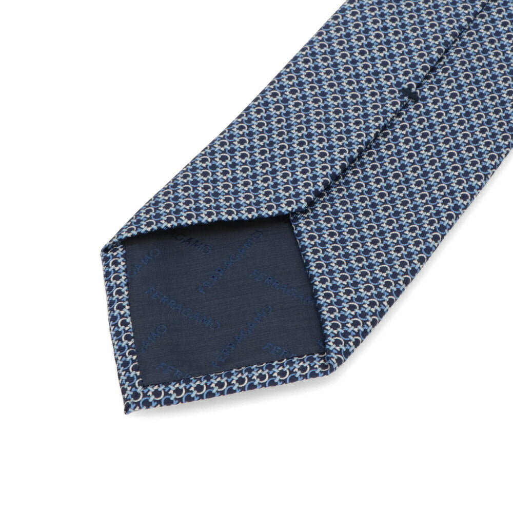 FERRAGAMO フェラガモ メンズ ネクタイ ブルー系 シルク ロゴ 総柄 ガンチーニ 幾何学 シンプル エレガント 35 TIE