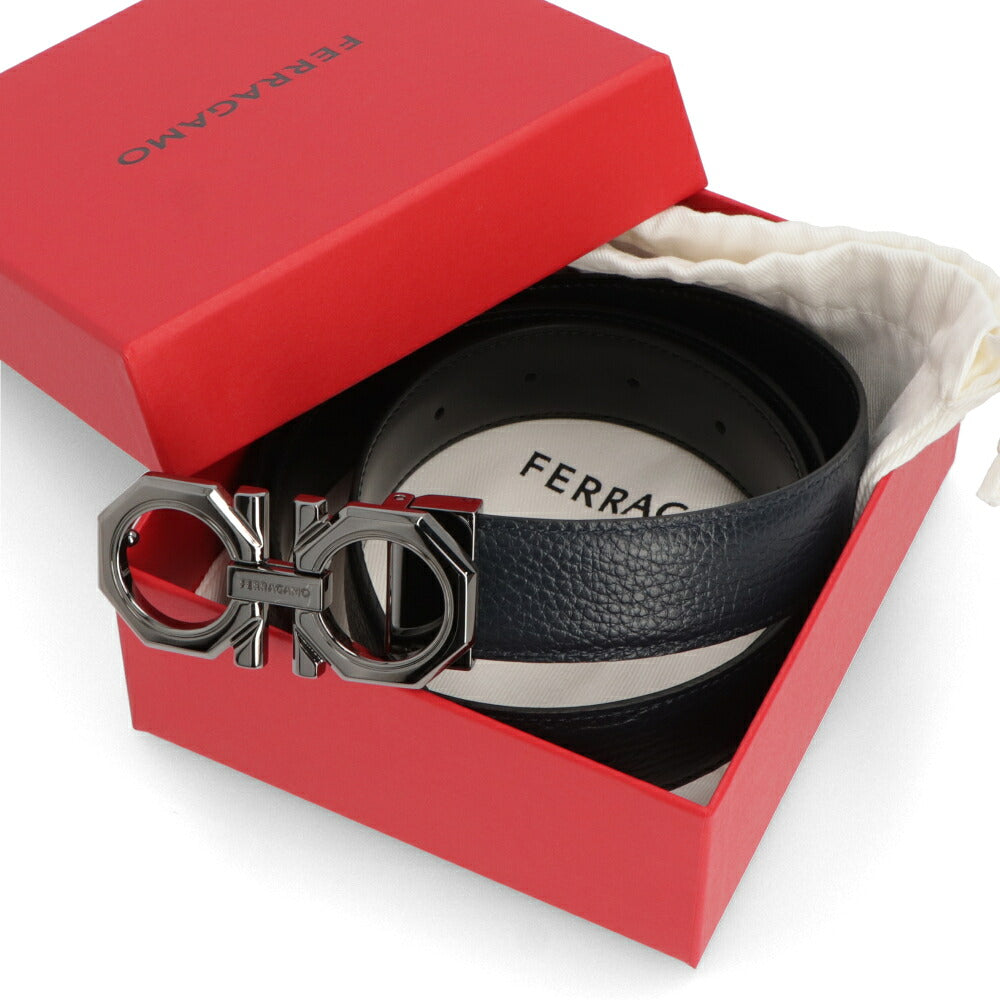 FERRAGAMO フェラガモ メンズ 雑貨 ベルト リバーシブルガンチーニベルト ネイビー×ブラック ダブル・ガンチーニ 670266 765787