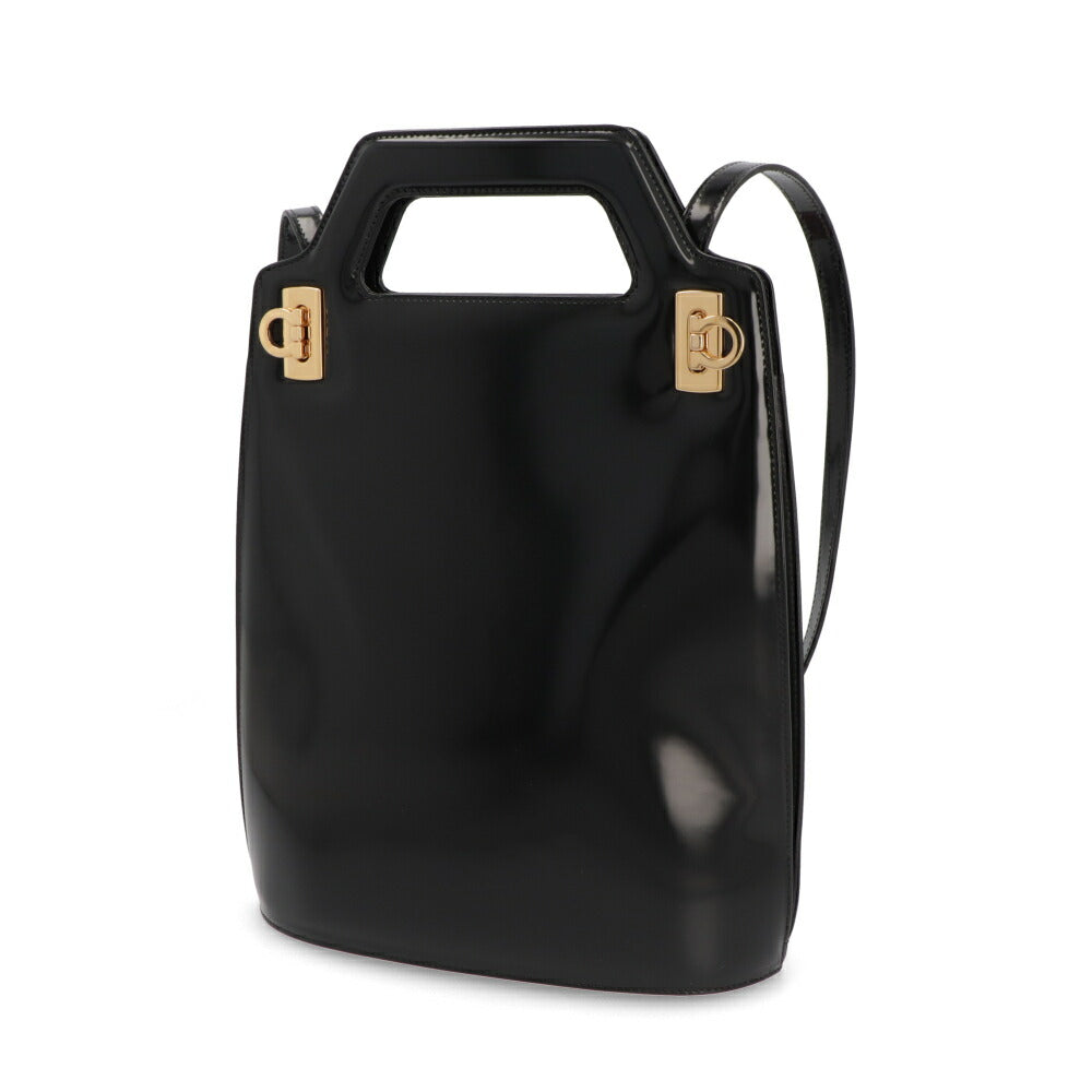 FERRAGAMO ショルダーWANDA ブラック レザー ワンダ ゴールド金具
