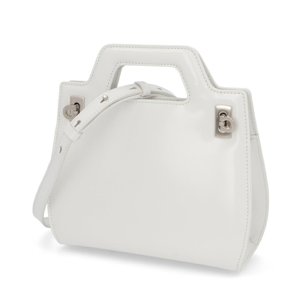 FERRAGAMO ショルダーWANDA ホワイト レザー ワンダ ゴールド金具