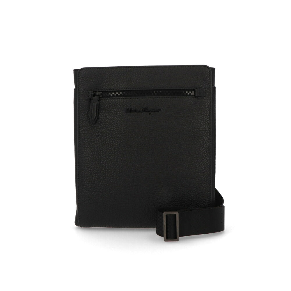 FERRAGAMO フェラガモ メンズ バッグ ショルダーバッグ ブラック カーフレザー キャンバス クロスボディバッグ 240131 740805