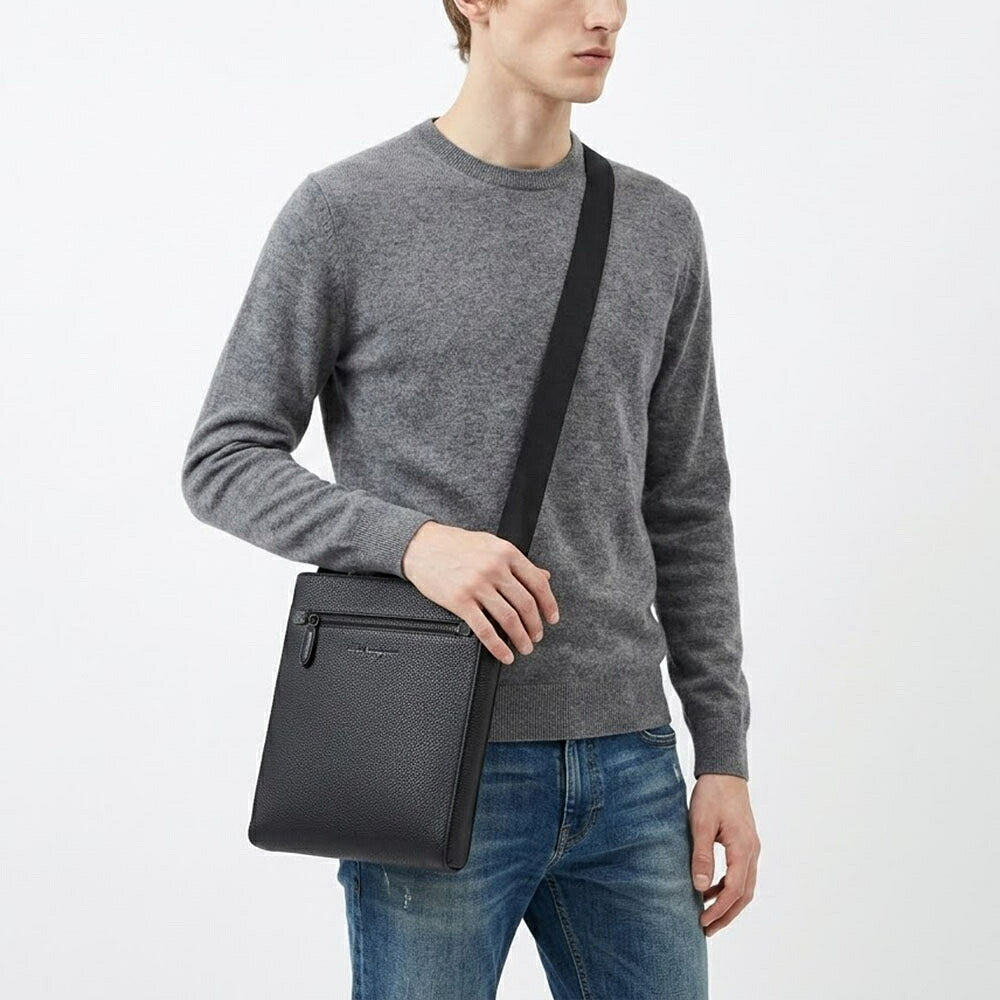 FERRAGAMO フェラガモ メンズ バッグ ショルダーバッグ ブラック カーフレザー キャンバス クロスボディバッグ 240131 740805