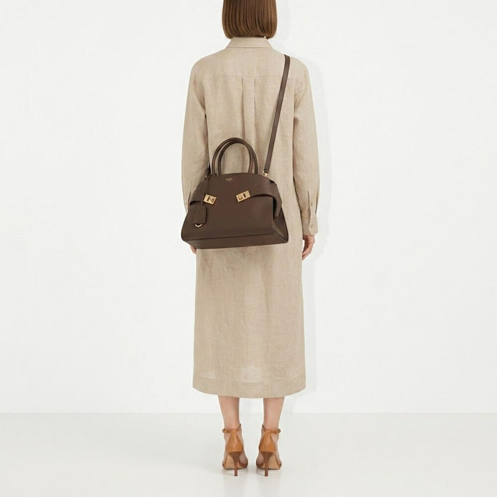 FERRAGAMO ハンドバッグ ブラウン スキン バイカラー 215608 771867