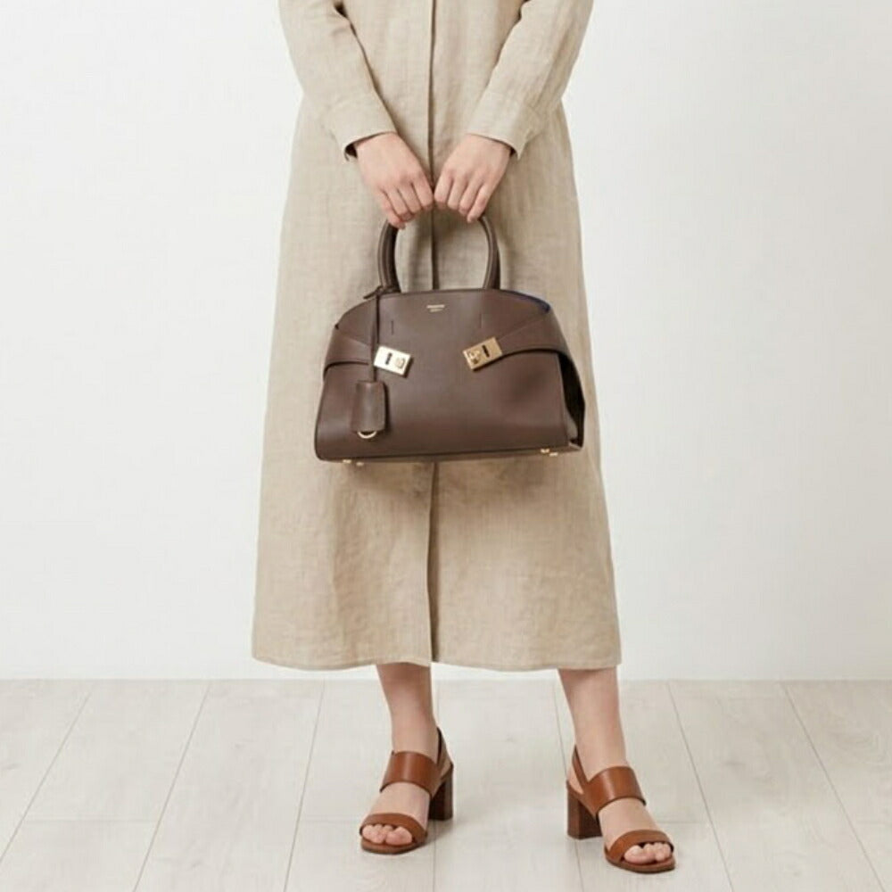 FERRAGAMO ハンドバッグ ブラウン スキン バイカラー 215608 771867