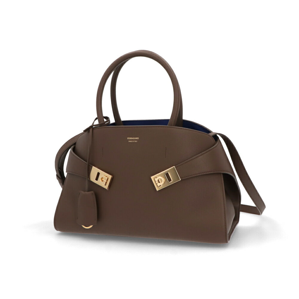 FERRAGAMO ハンドバッグ ブラウン スキン バイカラー 215608 771867