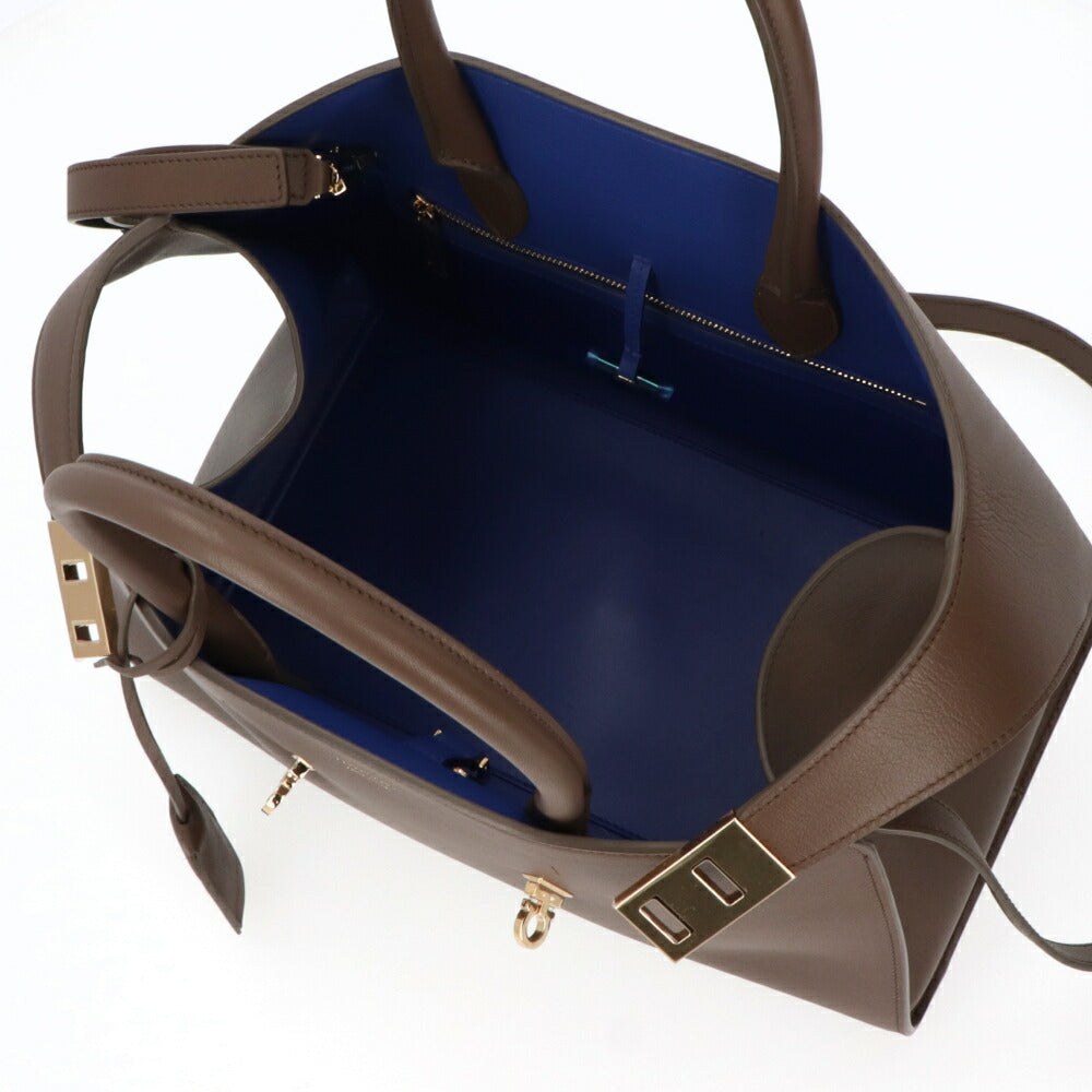 FERRAGAMO ハンドバッグ ブラウン スキン バイカラー 215608 771867