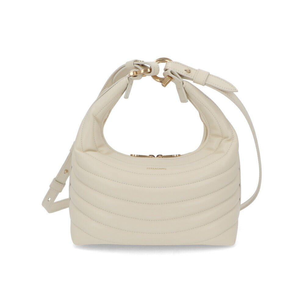 FERRAGAMO ショルダーバッグ クリーム カーフ ホーボーバッグ クロスボディバッグ 219457 776826