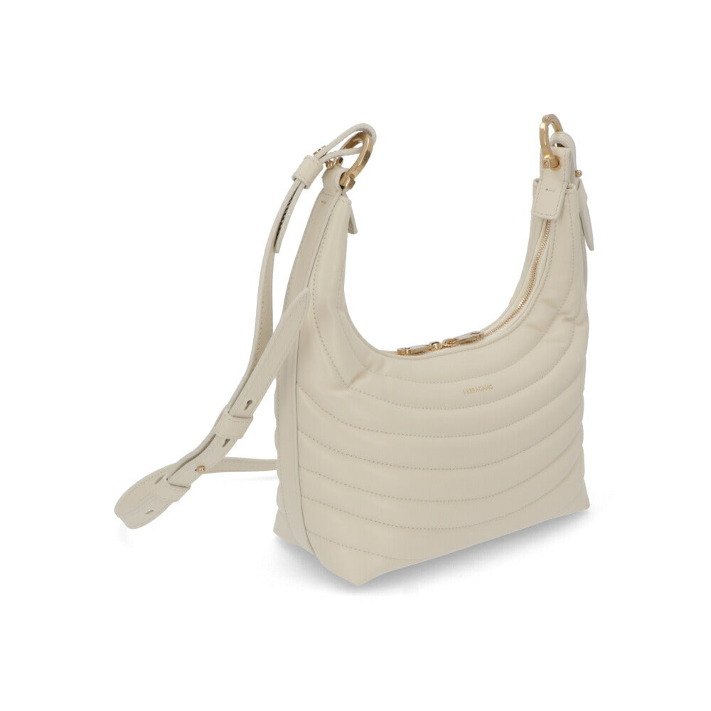 FERRAGAMO ショルダーバッグ クリーム カーフ ホーボーバッグ クロスボディバッグ 219457 776826