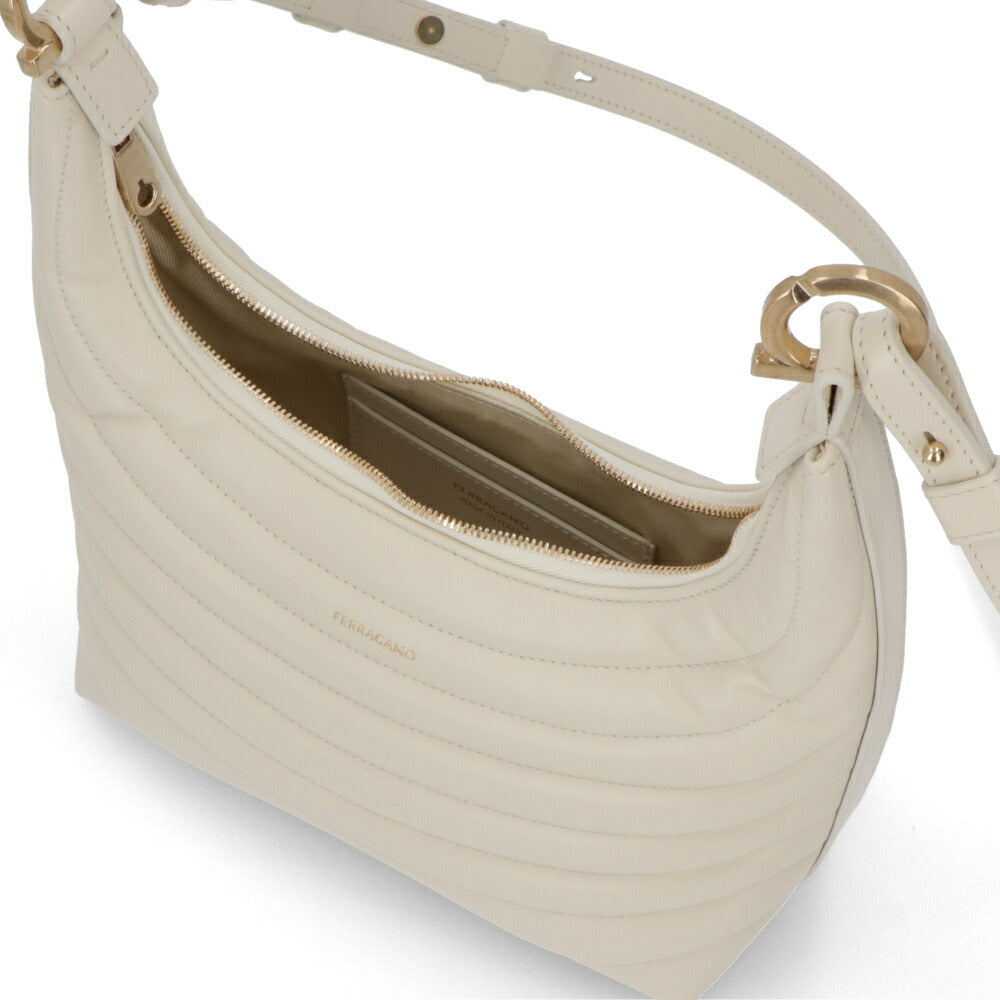 FERRAGAMO ショルダーバッグ クリーム カーフ ホーボーバッグ クロスボディバッグ 219457 776826