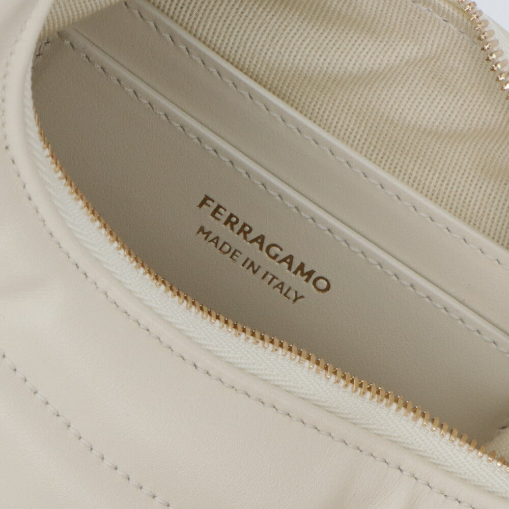 FERRAGAMO ショルダーバッグ クリーム カーフ ホーボーバッグ クロスボディバッグ 219457 776826