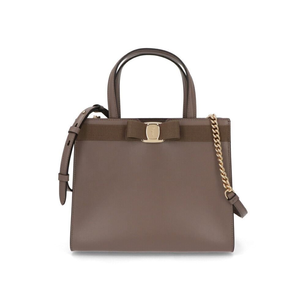 FERRAGAMO フェラガモ レディース バッグ ハンドバッグ グレーブラウン系 カーフレザー ヴァラ・リボン クロスボディバッグ 2WAY 21I290 741078