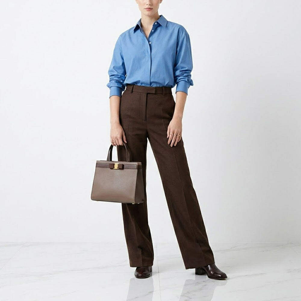 FERRAGAMO フェラガモ レディース バッグ ハンドバッグ グレーブラウン系 カーフレザー ヴァラ・リボン クロスボディバッグ 2WAY 21I290 741078