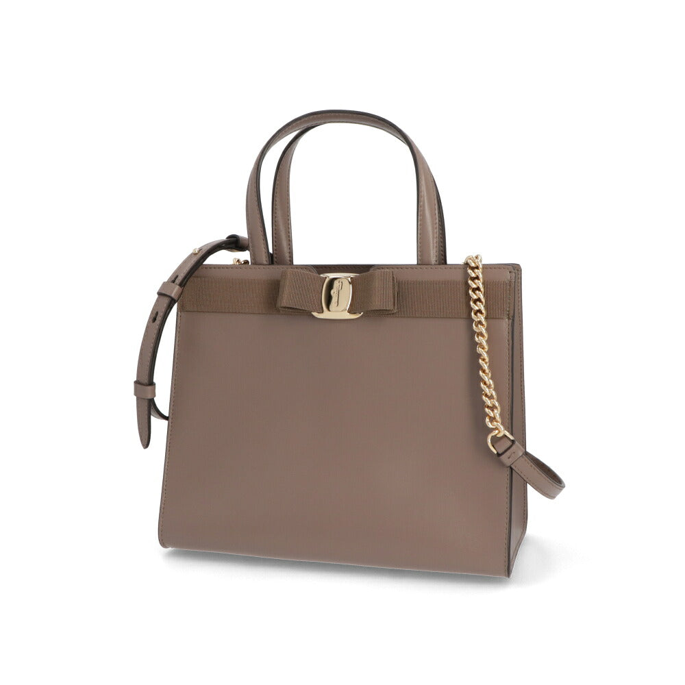 FERRAGAMO フェラガモ レディース バッグ ハンドバッグ グレーブラウン系 カーフレザー ヴァラ・リボン クロスボディバッグ 2WAY 21I290 741078