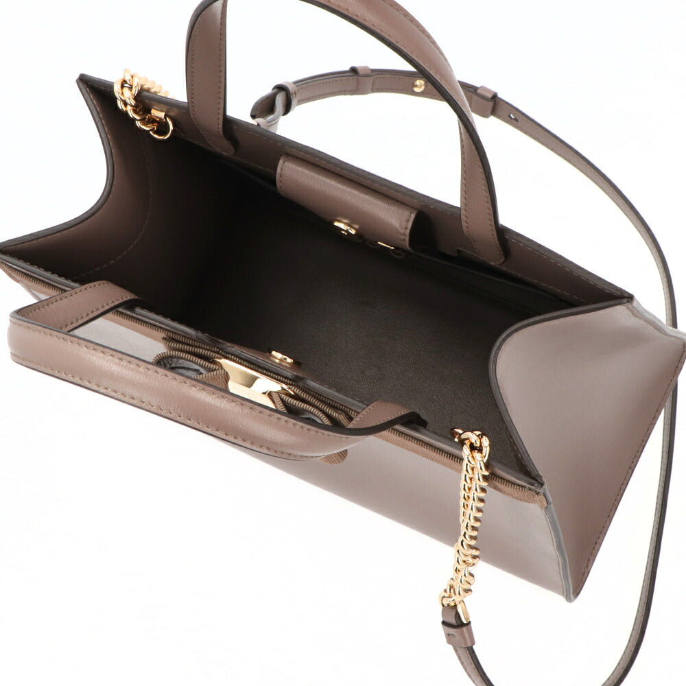 FERRAGAMO フェラガモ レディース バッグ ハンドバッグ グレーブラウン系 カーフレザー ヴァラ・リボン クロスボディバッグ 2WAY 21I290 741078