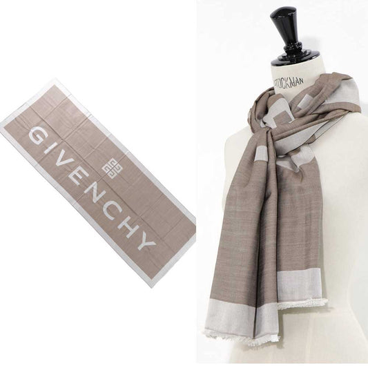 ジバンシィ GIVENCHY マフラー・ストール・スカーフ ストール ユニセックス ブラウン系 シルク ウール ロゴ シグネチャーロゴ フリンジ ベージュ 31GVMFGW7020J506303