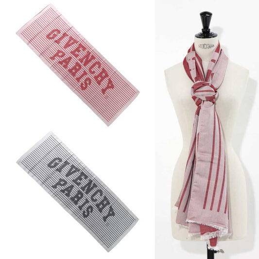 ジバンシィ GIVENCHY マフラー・ストール・スカーフ ストール ユニセックス グレー系 レッド系 シルク ウール ロゴ ストライプ フリンジ 大判ストール 31GVMFGW7020J5245