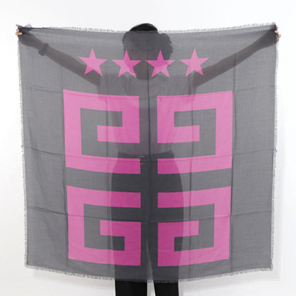 ジバンシィ GIVENCHY マフラー・ストール・スカーフ ストール ユニセックス グレー×ピンク ポリノジック カシミヤ ロゴ スター Gモチーフ 大判ストール フリンジ  32GVMFGV1212SQ57402