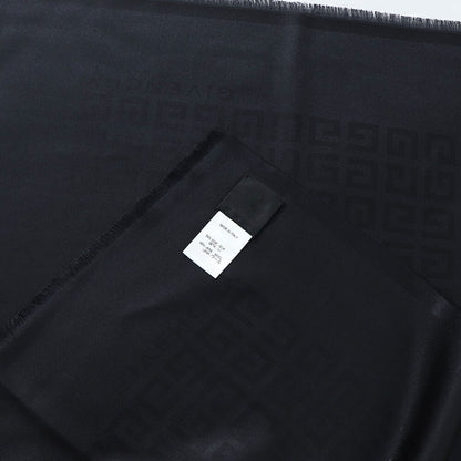 ジバンシィ GIVENCHY マフラー・ストール・スカーフ ストール ユニセックス ベージュ系 ブラック シルク ウール GGパターン モノグラム 総柄 フリンジ 大判 32GVMFGW7020J545