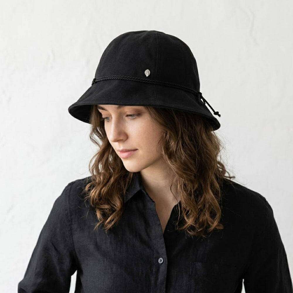 HELEN KAMINSKI ブラック アイボリー コットン バケットハット つば広無地 HAT51519