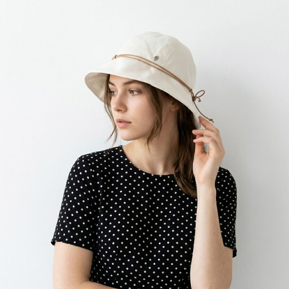 HELEN KAMINSKI ブラック アイボリー コットン バケットハット つば広無地 HAT51519