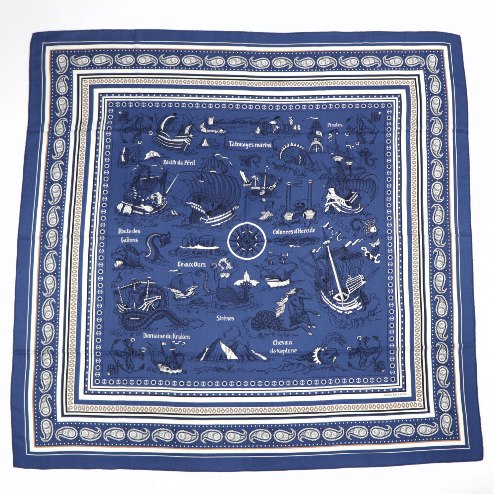 エルメス HERMES スカーフ カシシル140 マリンクレール