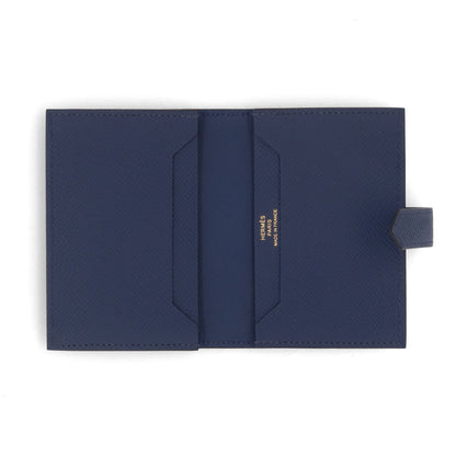 HERMES ベアン カードケース ブルーサフィール ゴールド金具
