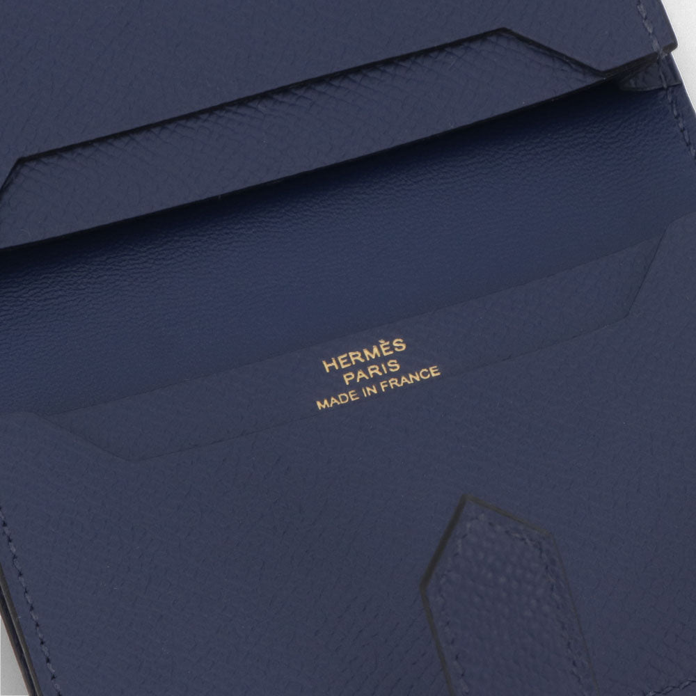 HERMES ベアン カードケース ブルーサフィール ゴールド金具