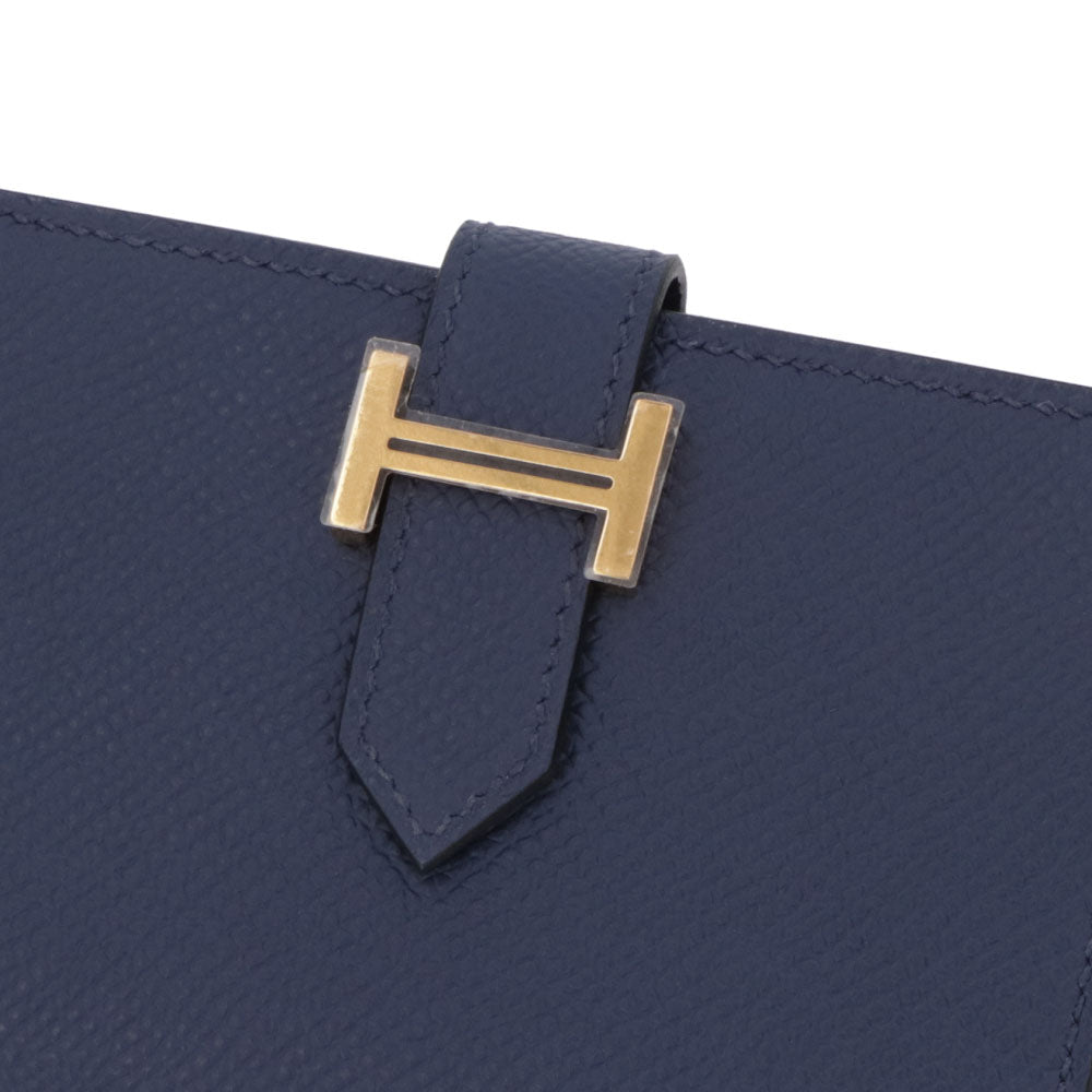 HERMES ベアン カードケース ブルーサフィール ゴールド金具