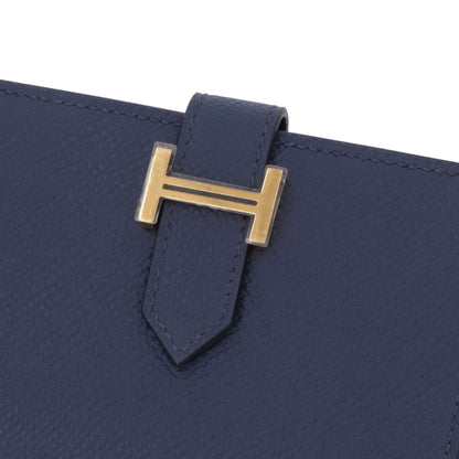HERMES ベアン カードケース ブルーサフィール ゴールド金具