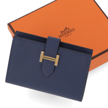 HERMES ベアン カードケース ブルーサフィール ゴールド金具