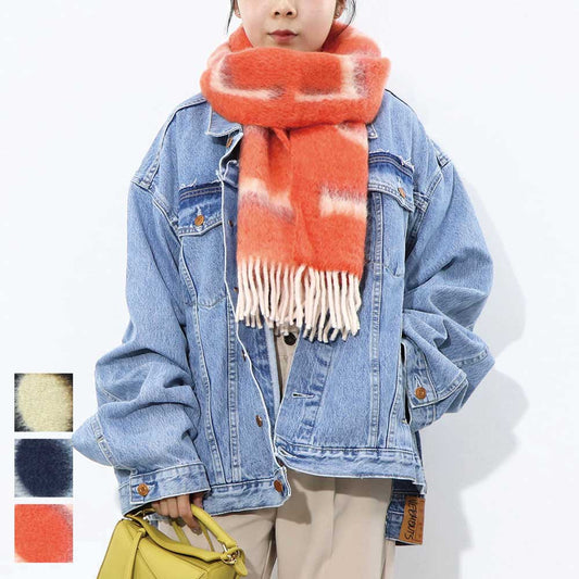 ロエベ LOEWE マフラー・ストール・スカーフ マフラー レディース ベージュ系 ネイビー オレンジ ウール モヘア ロゴ アナグラム フリンジ ストール カラー3色 F811257X03