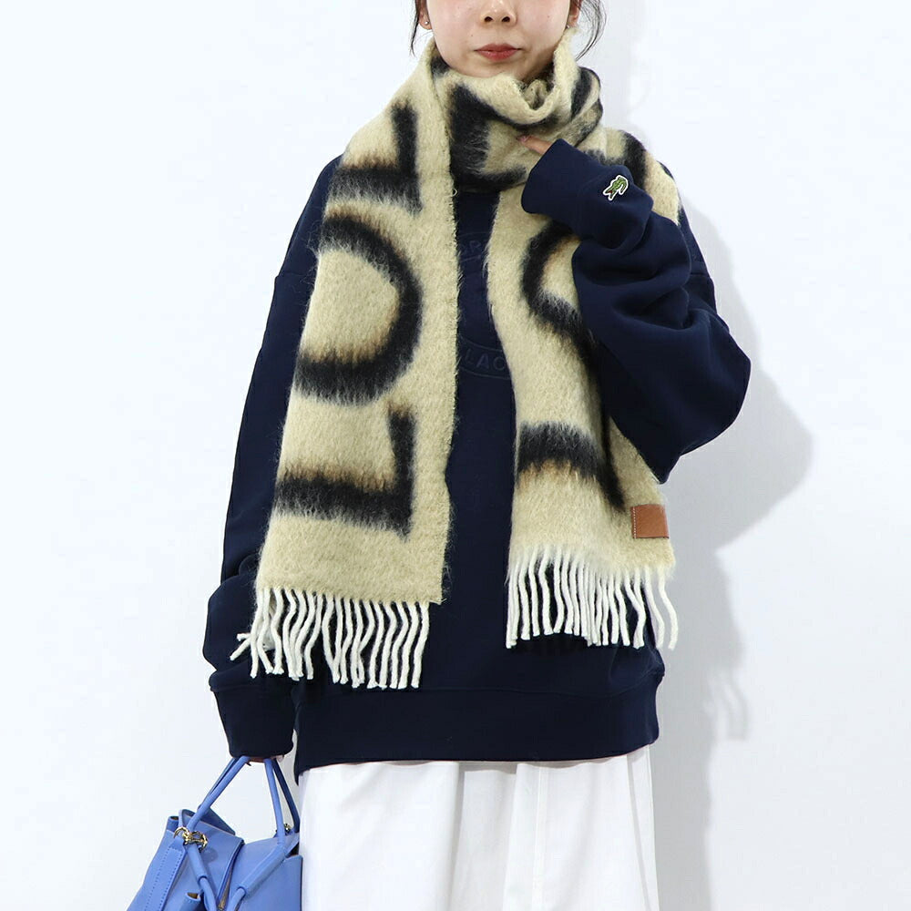 ロエベ LOEWE マフラー・ストール・スカーフ マフラー レディース ベージュ系 ネイビー オレンジ ウール モヘア ロゴ アナグラム フリンジ ストール カラー3色 F811257X03